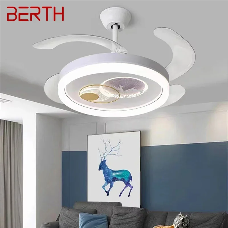 BERTH Nordic Children Stealth Fan Light LED Modern Living room Restaurant Bedroom Ceiling Fan Light Remote Electric Fan Light