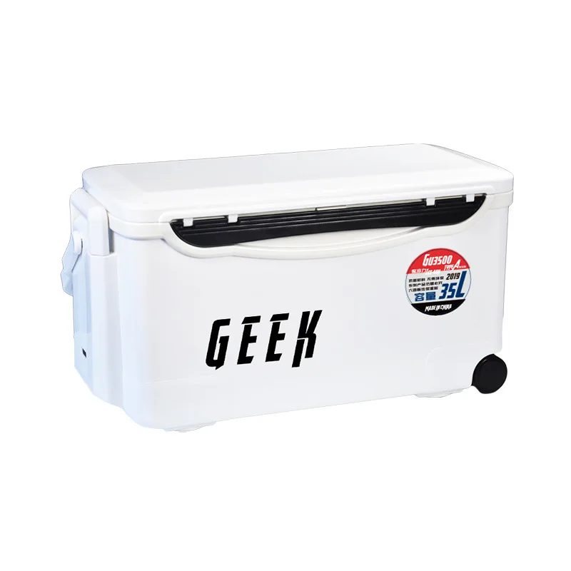 35L Fishing Ice Box Cooler 대용량아이스박스 Saltwater Freshwater 바퀴달린아이스박스Fish Storage Box With Wheel 낚시아이스박스 Flat Cover 낚시 쿨러박스