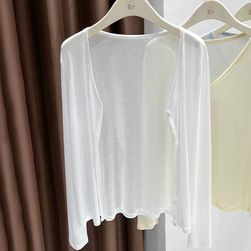 

Thin sunscreen cardigan for women in summer, loose outer wear with suspender skirt, mid-length shawl, v-neck mask top