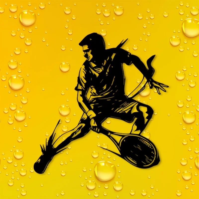 Metal Wall Art Tennis Player Athlete Action Retro Iron Rustic Hanging Dynamic Statue for Home Patio Sports Tennis Gift