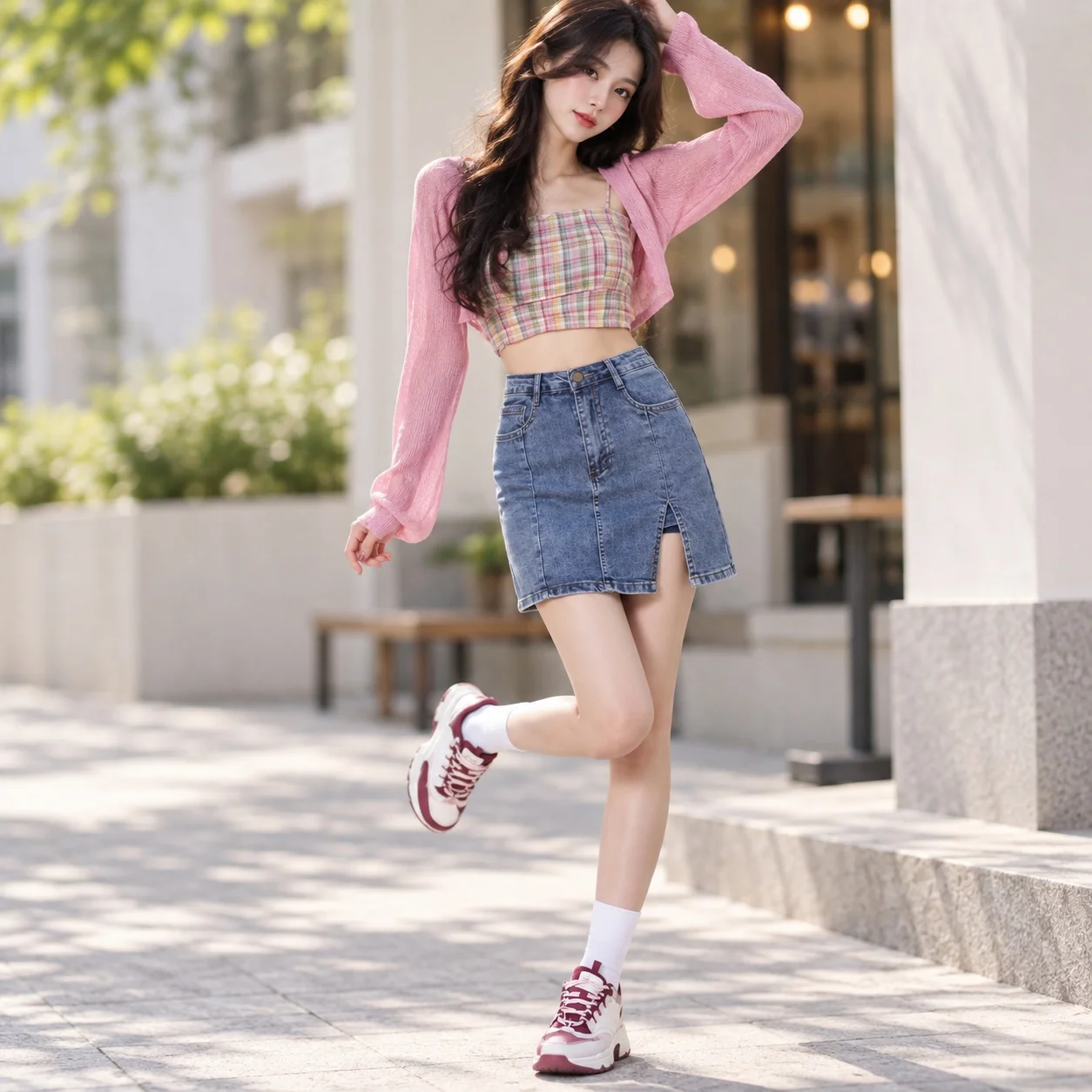 High Stretch Side Slit Skirt Mini Length Sexy Girlie with Washed Korean Style Japanese Korean Casual Spring Mini Skirt for Women