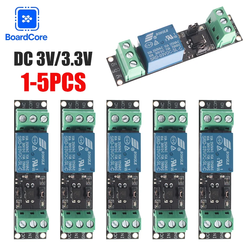 1 Kanal 3 V/3,3 V Relaismodul Hochpegel-Trigger mit Optokoppler-Isolierung 10 A 250 VAC/30 VDC Antriebssteuerplatine für Arduino