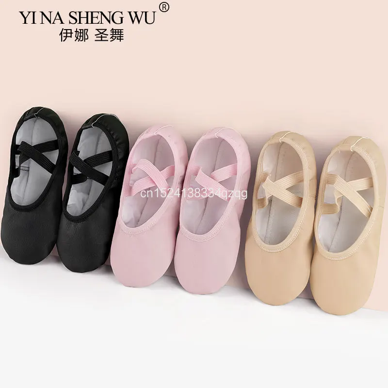 Scarpe da ballo per balletto in PU per bambina Scarpe da ballo per bambini Ballerine in pelle per bambini Scarpe da ginnastica con suola morbida Pantofole da ballo
