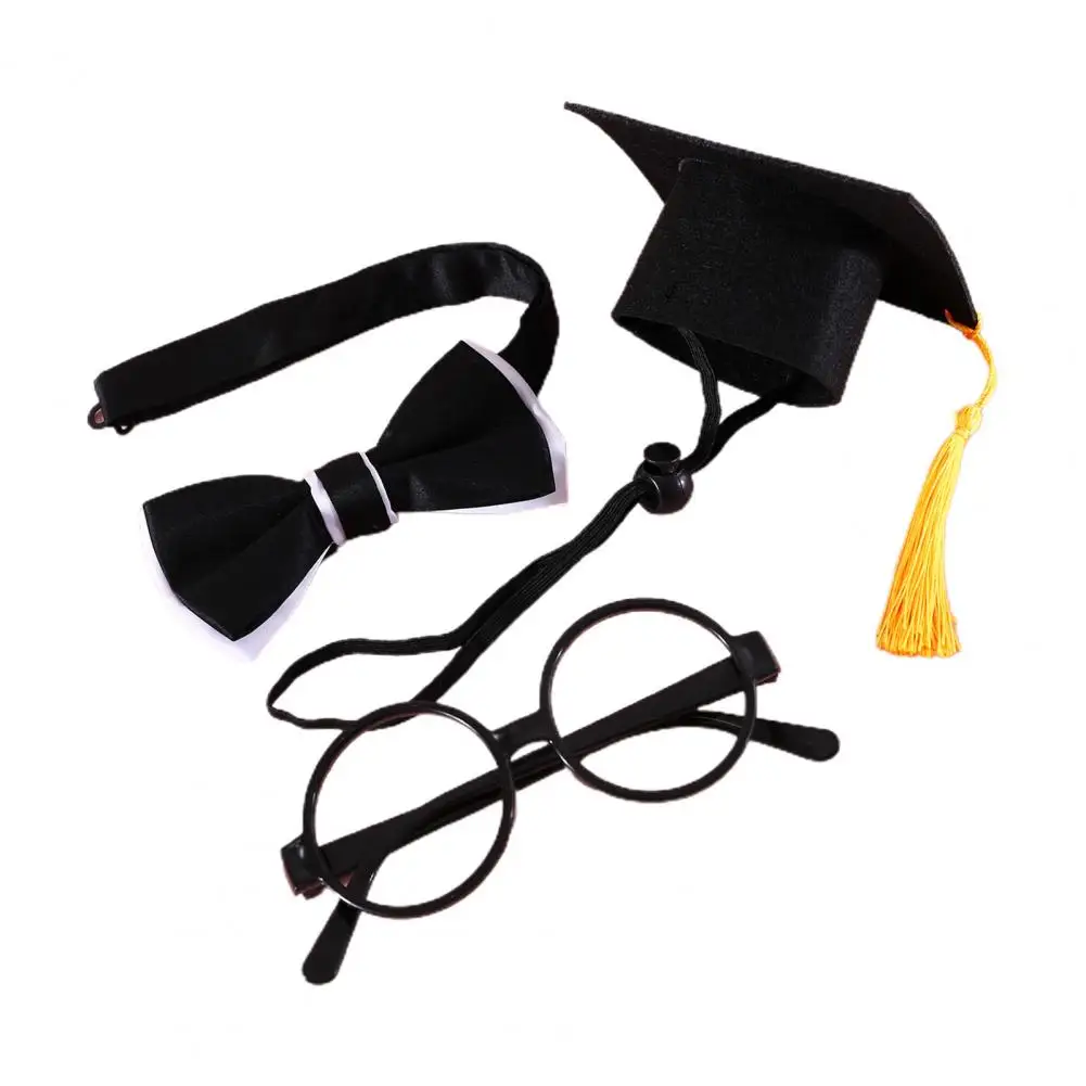 1 Set Pretty Cat Graduation Hat Adorable Creative Dog Graduation Hat Pet Cats Dogs Graduation Hat Collar Glasses Set