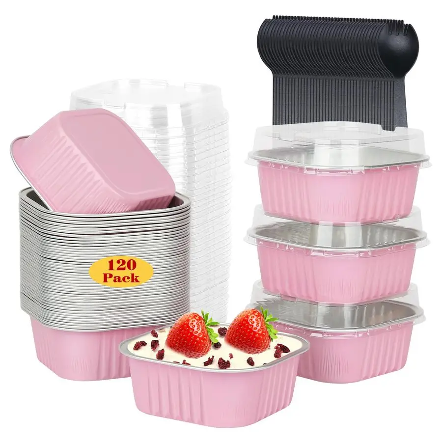 

Набор из 120 мини-форм для кексов/пирожных из фольги с крышками, 10 унций, большие одноразовые формы для капкейков 4x4, маленькие квадратные формы для выпечки брауни/маффинов