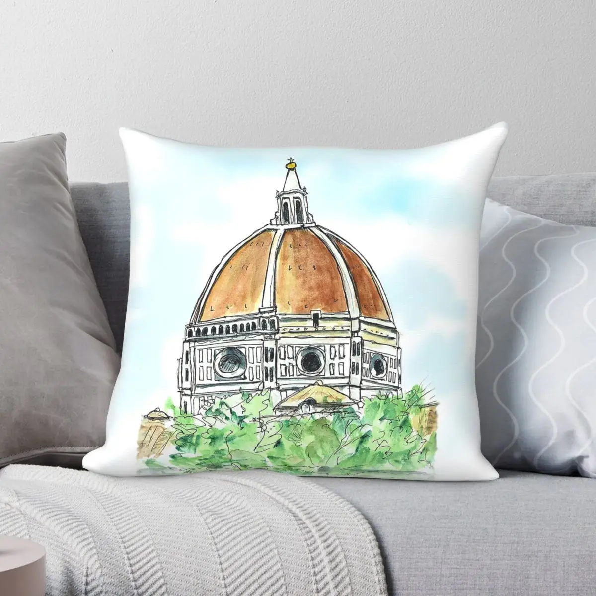 Florence Duomo Cathedral Square Pillowcase Polyester Linen Velvet Pattern Zip Decorative Throw Pillow Case Car Cushion Case 18