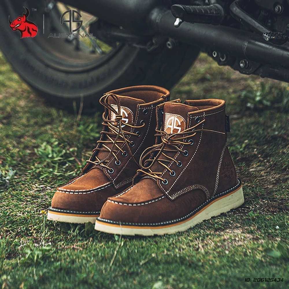 

Vintage Men Motorcycle Boots Cowhide Leather Boots High Quality Cow Leather Shoes Non-slip Breathable Motorbike Riding Shoes