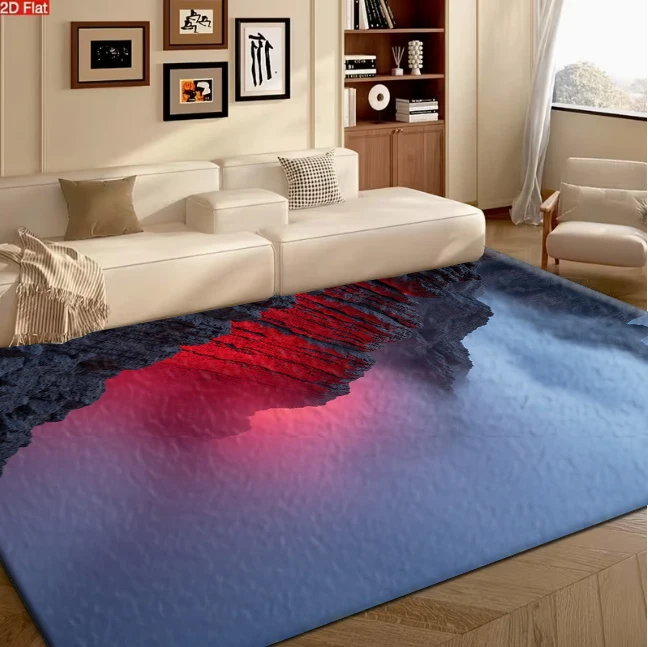 Misty Red Rock Mountain Landscape Carpet Flooring Scenery Print Area Rug Living Room Floor Decor