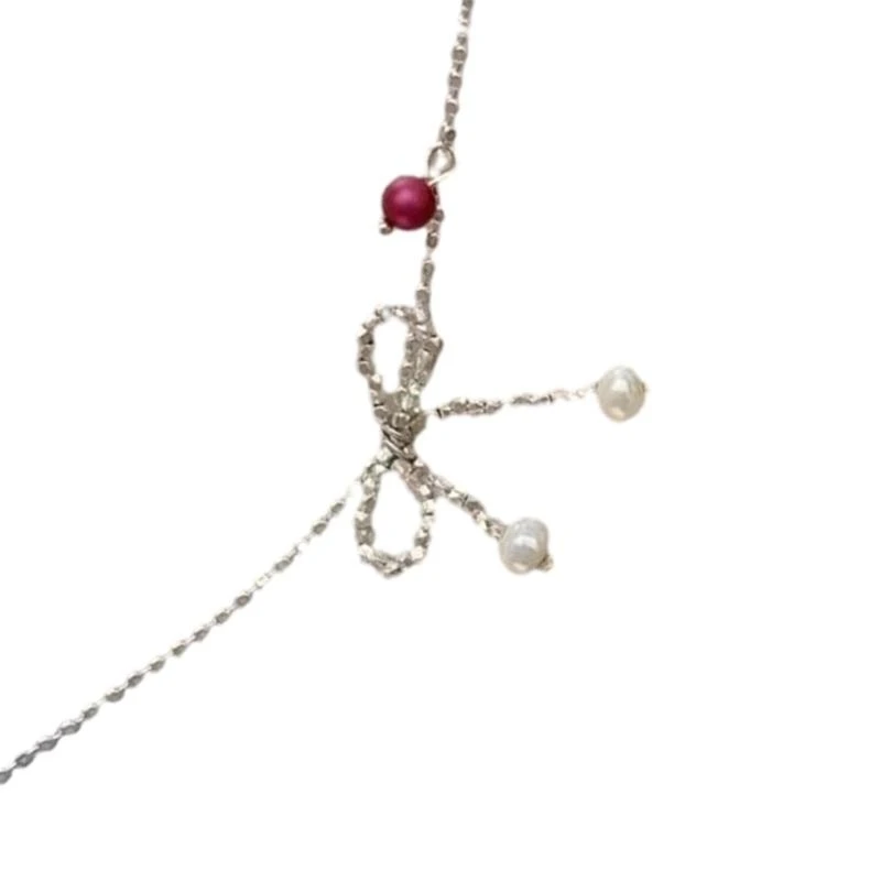 Bowknot Pendant Necklace Elegant Sweater Necklace Neck Jewelry Alloy Material Suitable for Everyday Wear Gatherings