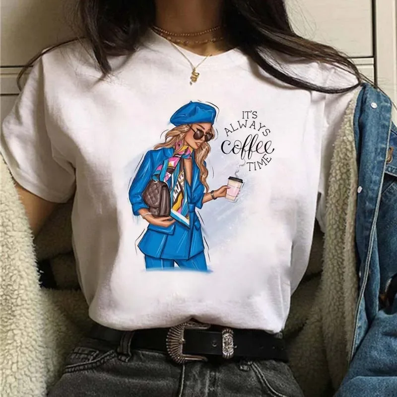 Plus Size Maycaur casualowa damska koszulka nowa śmieszna czarna bluzka kobieca koszulka Harajuku 90s modna z okrągłym dekoltem krótki rękaw odzież
