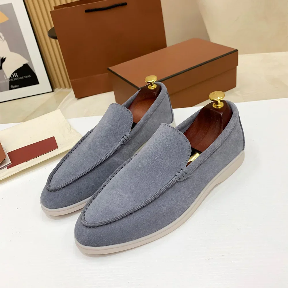 Loafers Suede Leather Flat Genuine Leather Men Walking Shoes 2024 New Spring and Autumn Lazy Soft Bottom Casual Shoes duży rozmiar