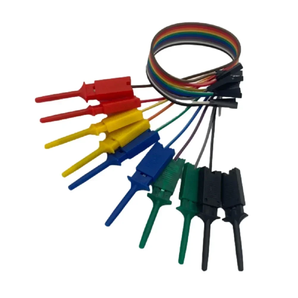 Logic Analyzer Cable Clamp Probe Retractable Clip 10 Needle Multi-meter Cable Test Lead 20cm-Hook Clamp Kit 5 Color Wire Line
