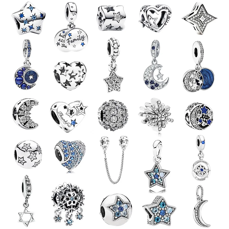 

Hot Sale Thankful Heart、Earth，Star & Crescent Moon Dangle Charm Bead Fit Original Europeans Silver Bracelet DIY Making Jewelry