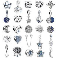 Hot Sale Thankful Heart、Earth，Star & Crescent Moon Dangle Charm Bead Fit Original Europeans Silver Bracelet DIY Making Jewelry