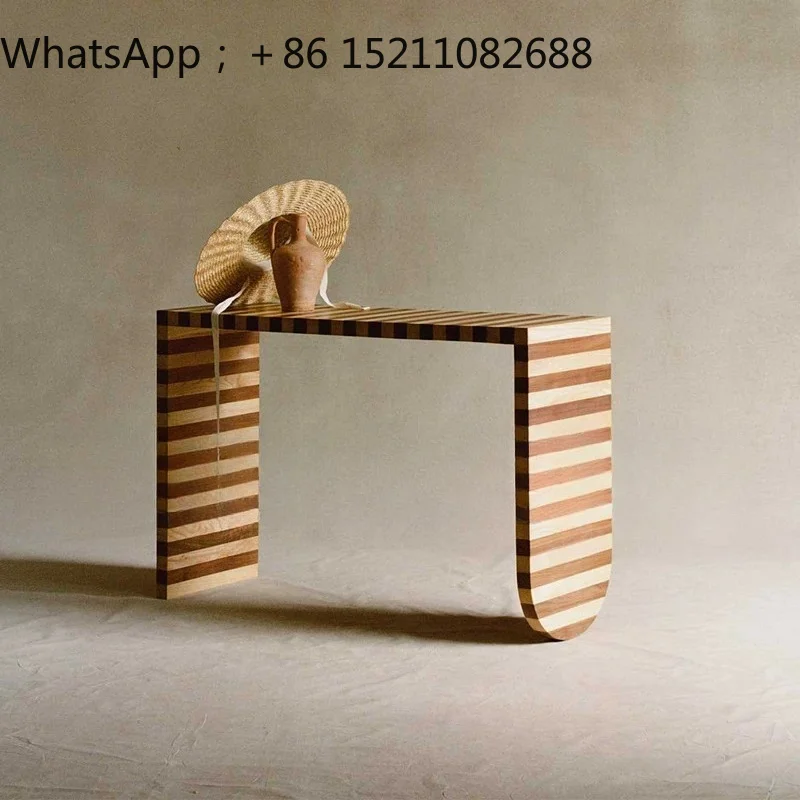SCY wabi-sabi striped solid wood creative side table small apartment corner table aisle porch decorative table