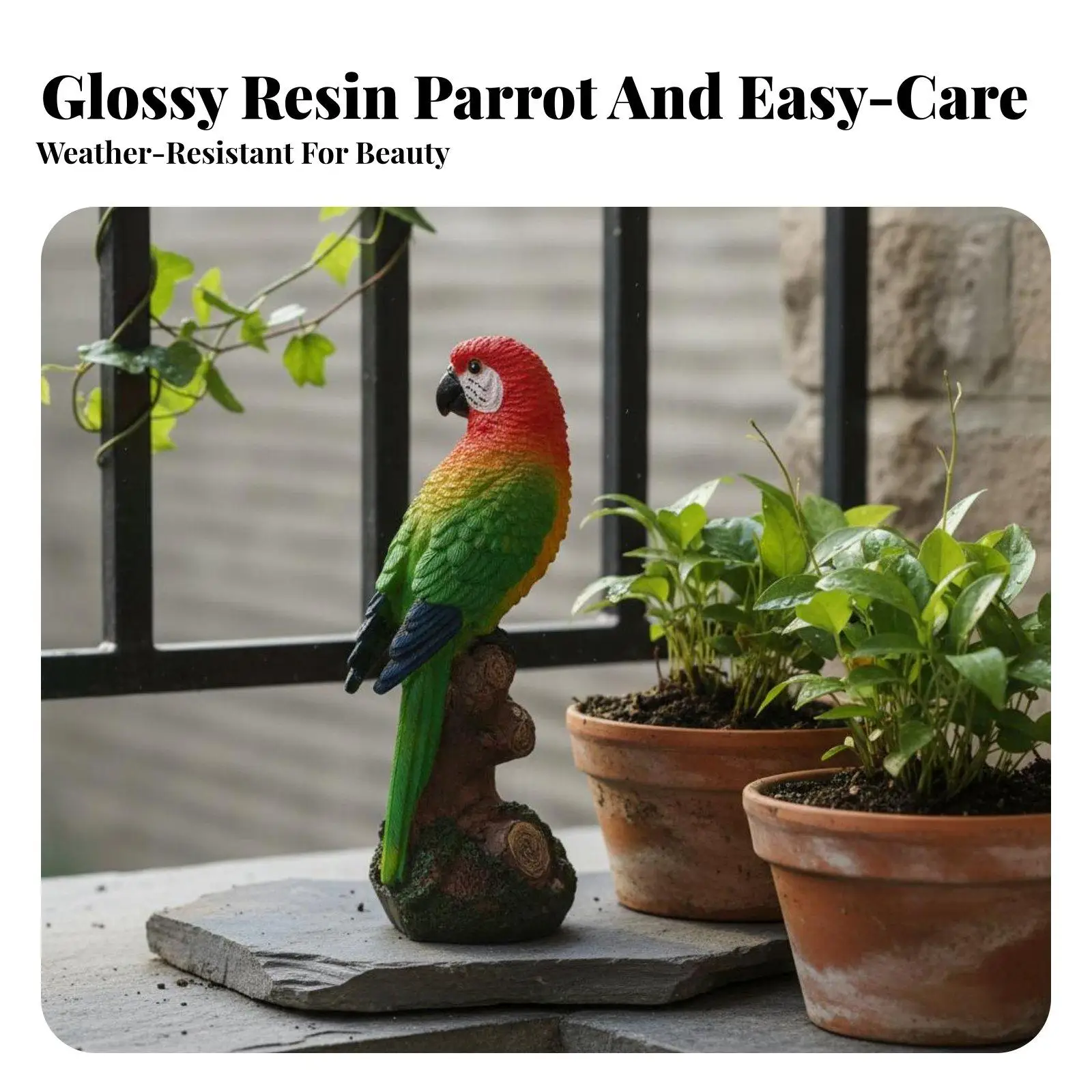 Resin Parrot on Branch Statue Highly Detailed Resin Parrot Figurine Lively