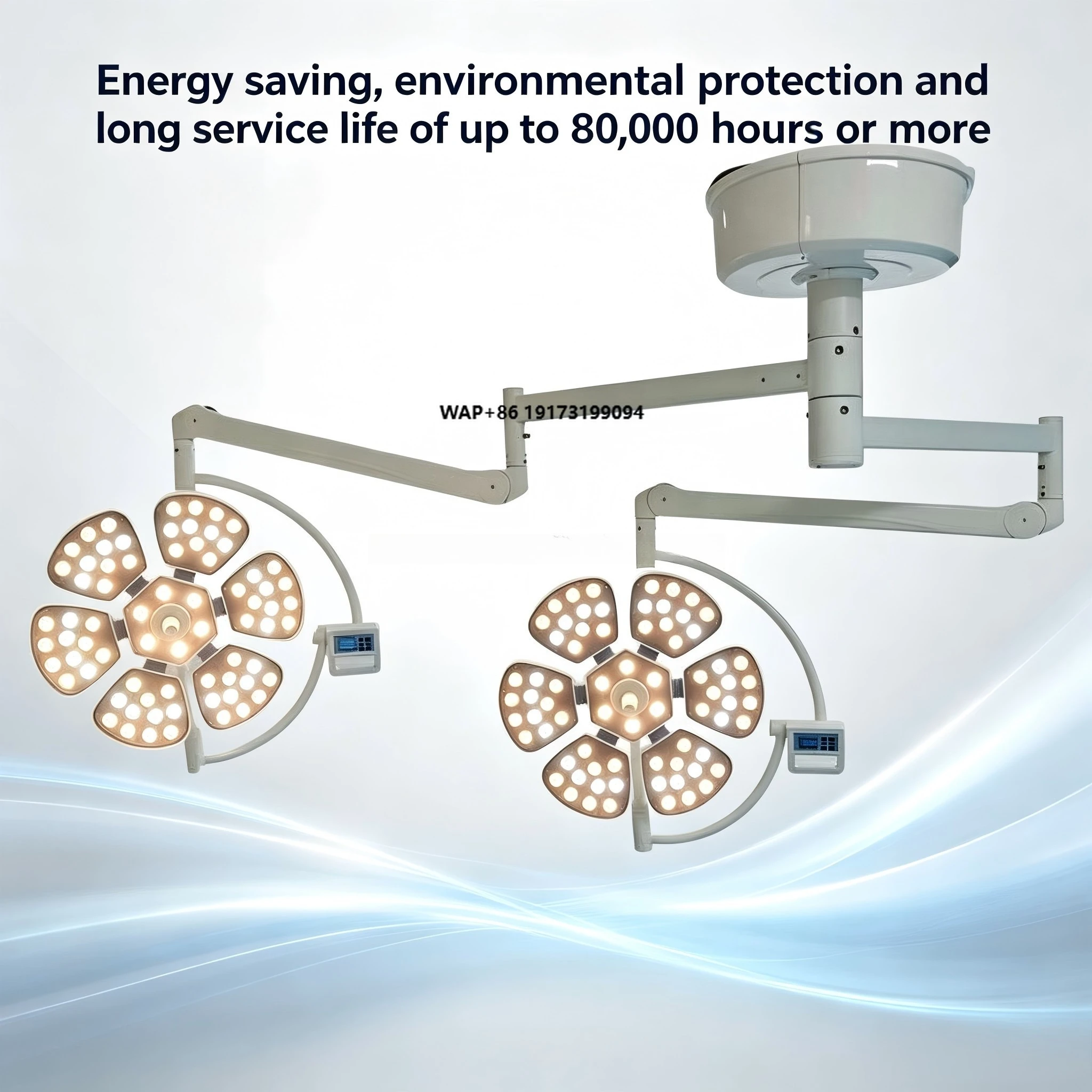 EUR VET Adjustable Double Head LED Surgical Shadowless Light, Ceiling Mounted Petal Design Animal Clinic Medical Light