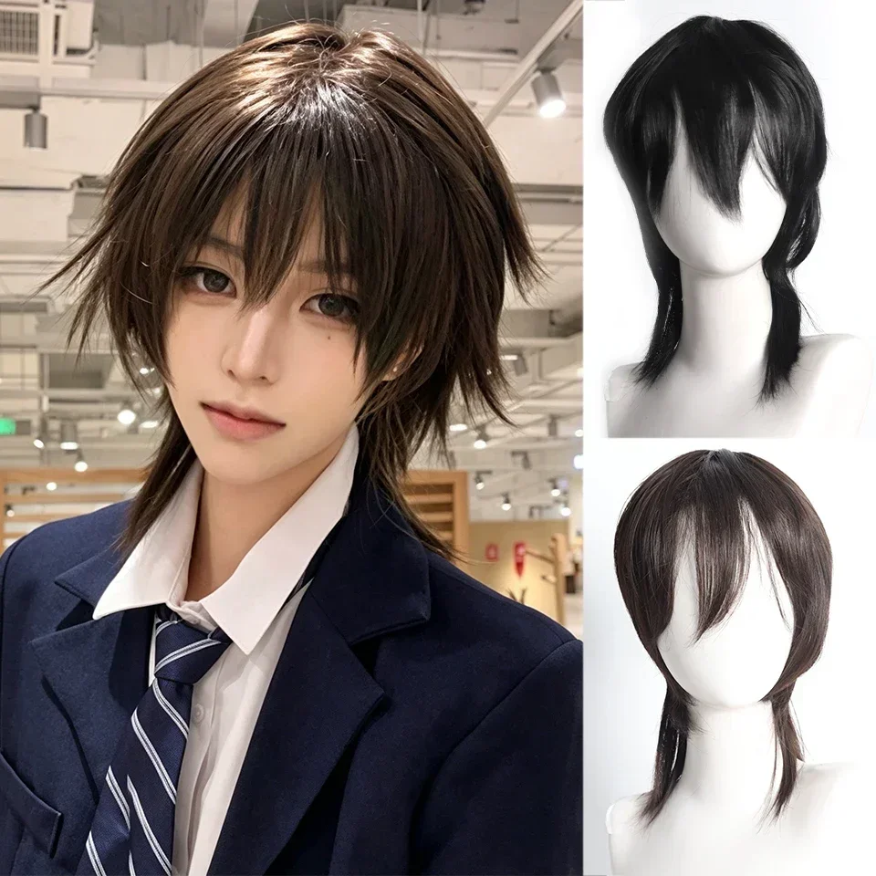 Synthetic Wolf Tail Wig Male Birthday Series Short Straight Hair Layered Mullet Head COS Wig Full Headset