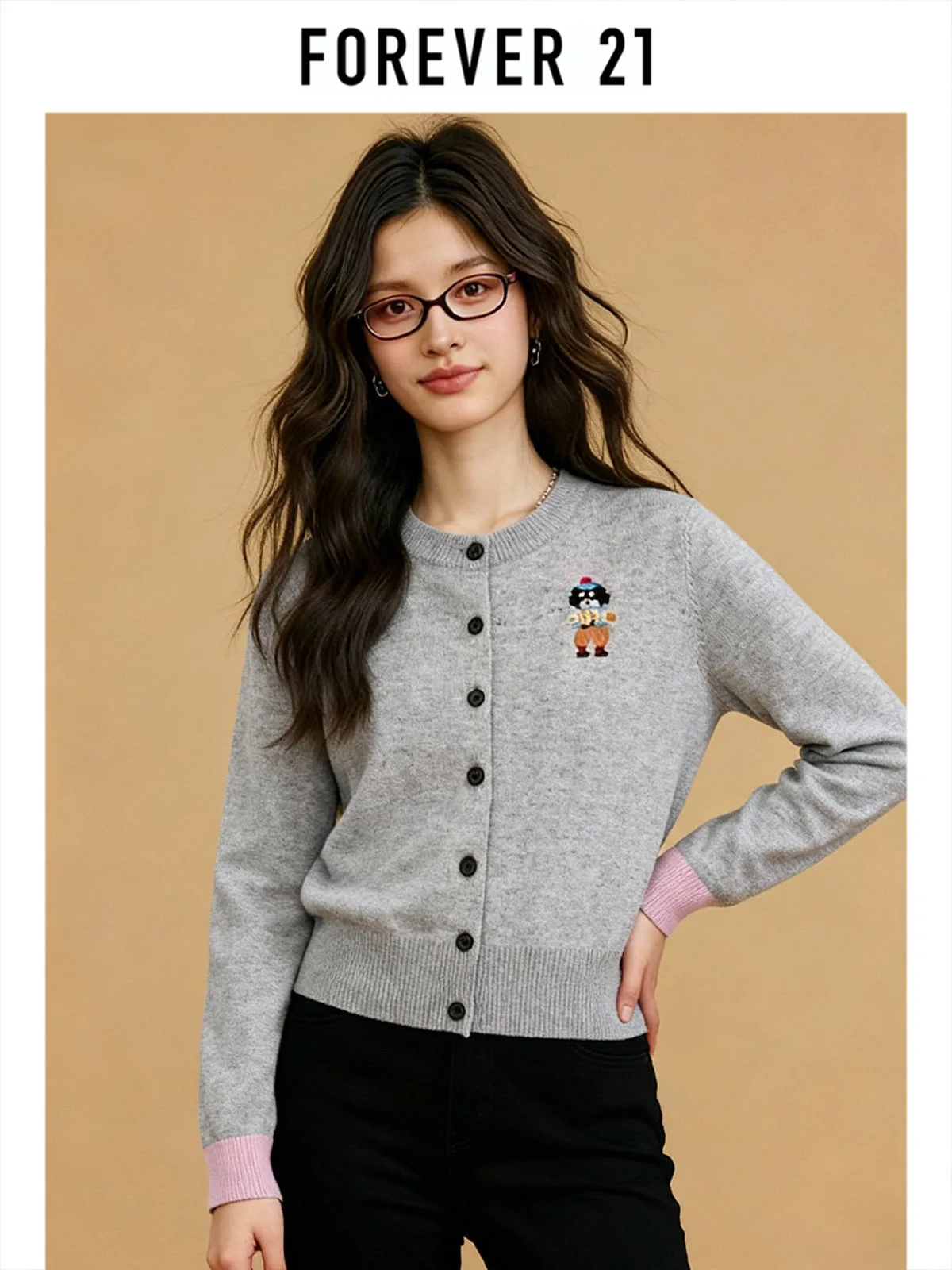 

Простой вязаный кардиган с вышивкой на одной пуговице для повседневной носки, осенне-зимняя новинка, Forever 21 для женщин
