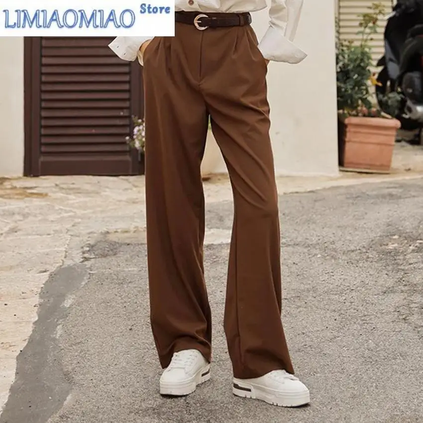 New Autumn and Winter Women Casual All-Matching High Waist Straight Pants Pocket Commuter European Retro Suit Pants Women