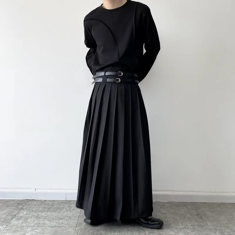 

Retro Court k Sle Bicolor Belt Design Sensation Pleated Skirt Pants Wide Leg Men Women Casual Pants Youth Vitali Sle