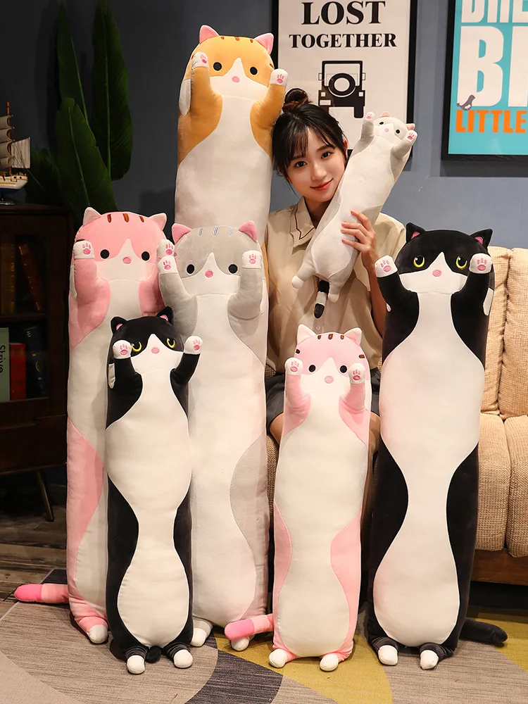 Long cat Pillow Plush Toy Cute Plush Cat Doll Cartoon Soft Stuffed  Kitten Pillow Long Doll Toy Christmas Birthday Gift For Kids