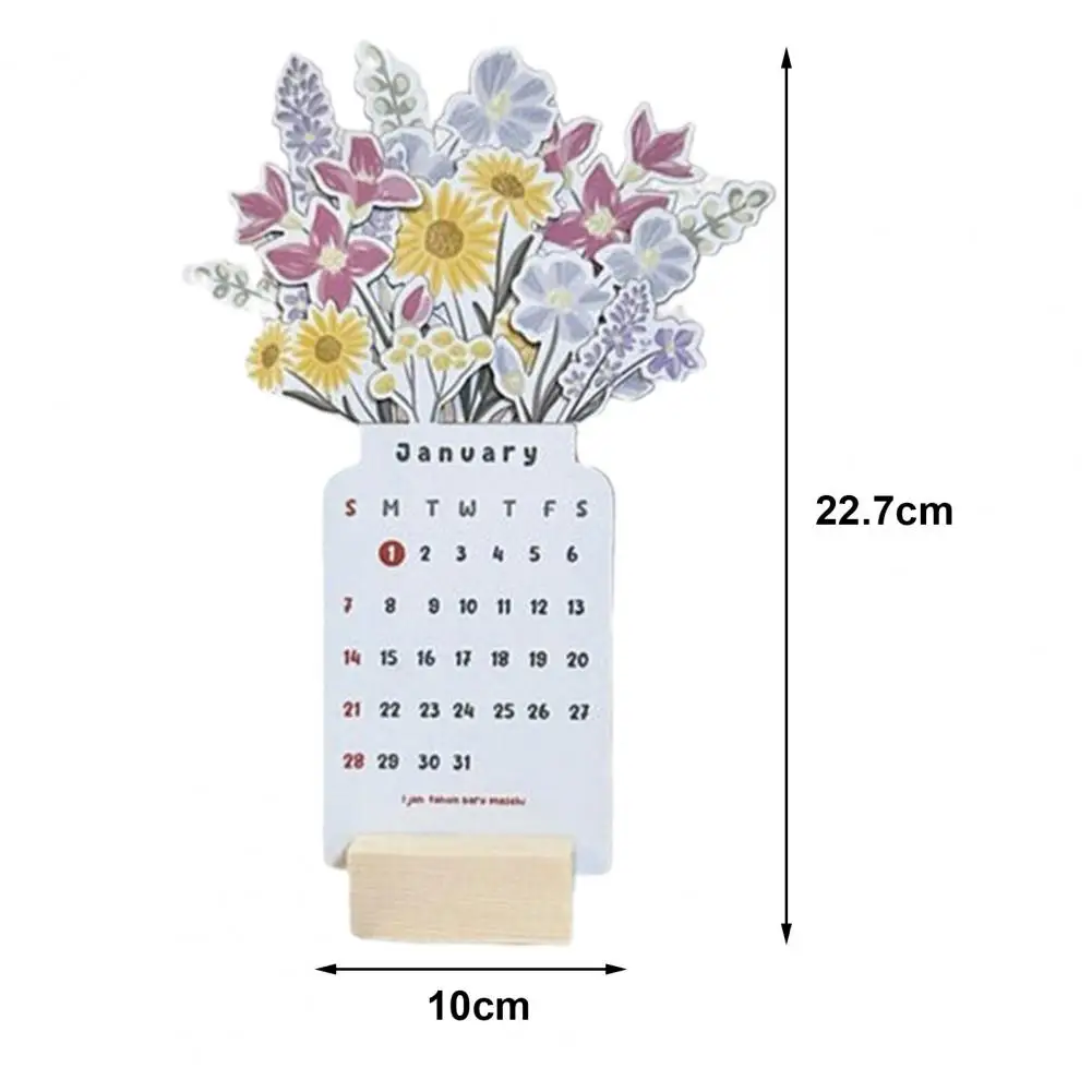 2024 Bloomy Flowers Desk Calendar Creative Floral Desk Calendar Pretty Floral Desk Decor Series Wooden Calendar
