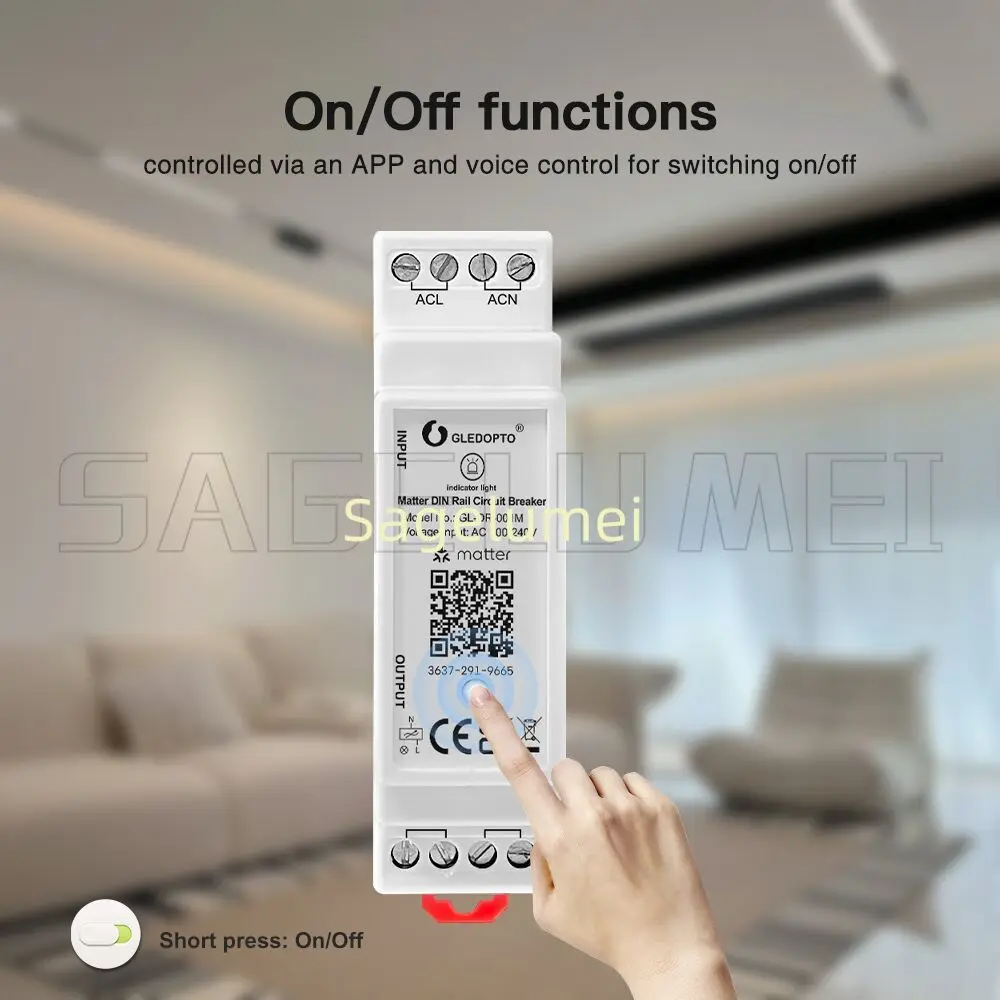 App WiFi Voice Control GLEDOPTO Matter Din Rail Circuit Breaker Relay Switch ON OFF Function Max16A Housekeeping Appliance Smart