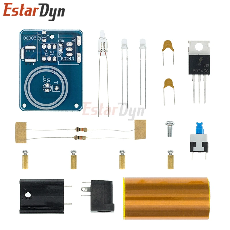 BD243 Mini Tesla Coil Kit Magic Props DIY Parts Empty Lights Technology Diy Electronics BD243C