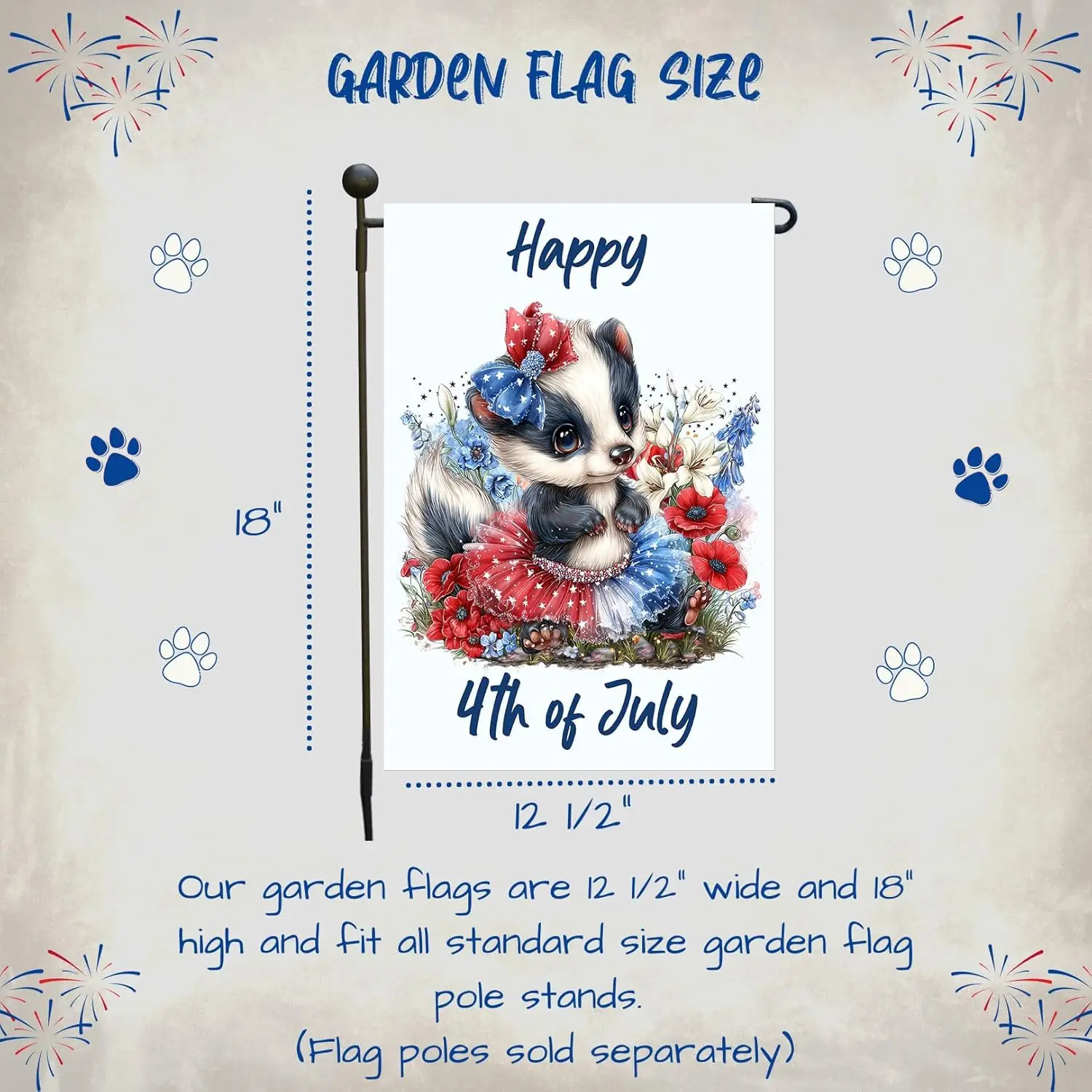 Fourth of July Skunk Garden Flag Patriotic Summer Florals For Animal Lovers And Gardeners Independence Day Outdoor Yard Home LLG