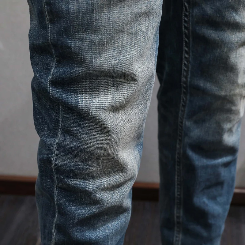 Fashion Designer Men Jeans High Quality Retro Blue Stretch Slim Vintage Jeans Men Classical Trousers Casual Denim Pants Hombre