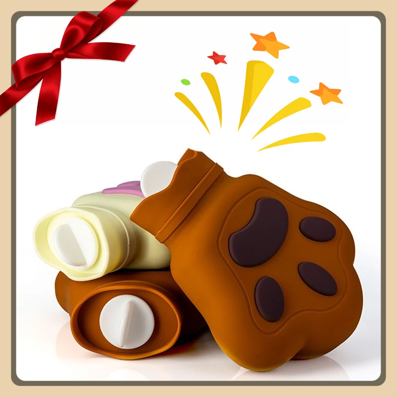 Cute Bear Paw Silicone Hot Water Bag Portable Mini Water Injection 450ml Dual purpose Warm Handbag Winter Antifreeze Supplies