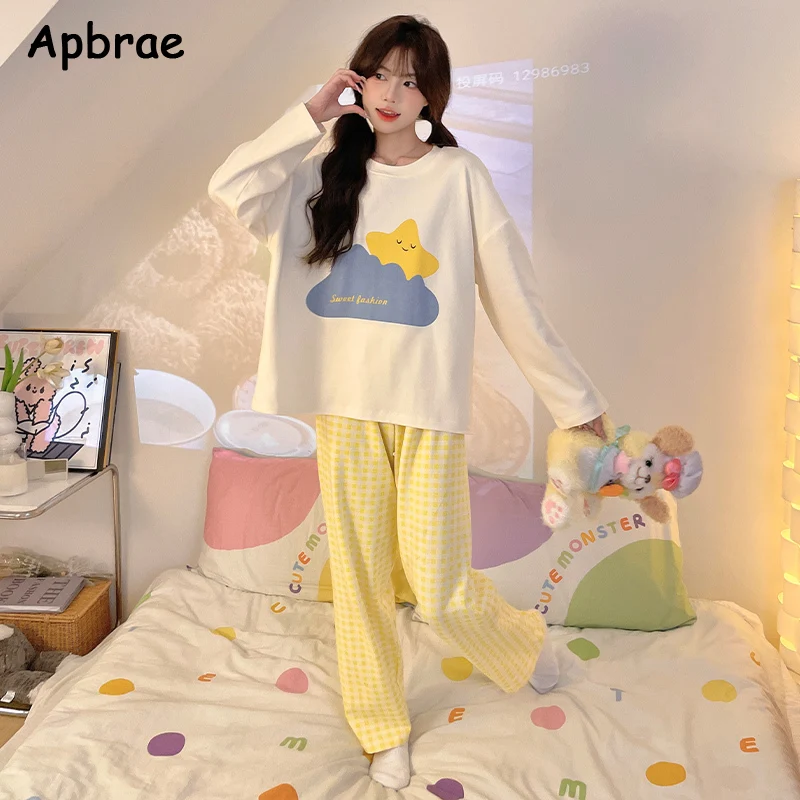 Star Print Pajamas for Women Autumn Winter Woman Sleepwear Fashion Home Clothes Cute Homewear Casual Pijamas for Girl