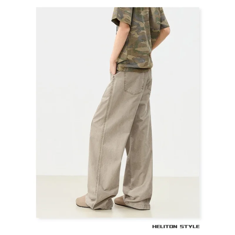 Men American Vintage Retro Denim Jeans Spring Summer High Waist Draped Loose Straight Casual Pants