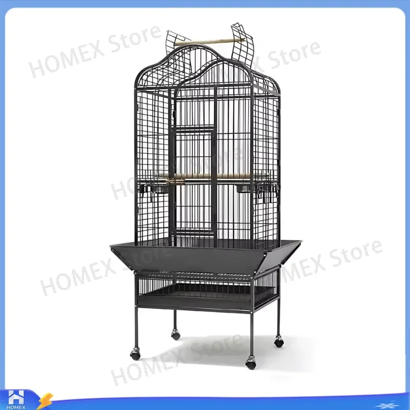 Luxury Large Bird Cage Natural Solid Wood Stainless Steel DIY Parrot House Gold Button Closure Pet Bird Home Aviary Supplies