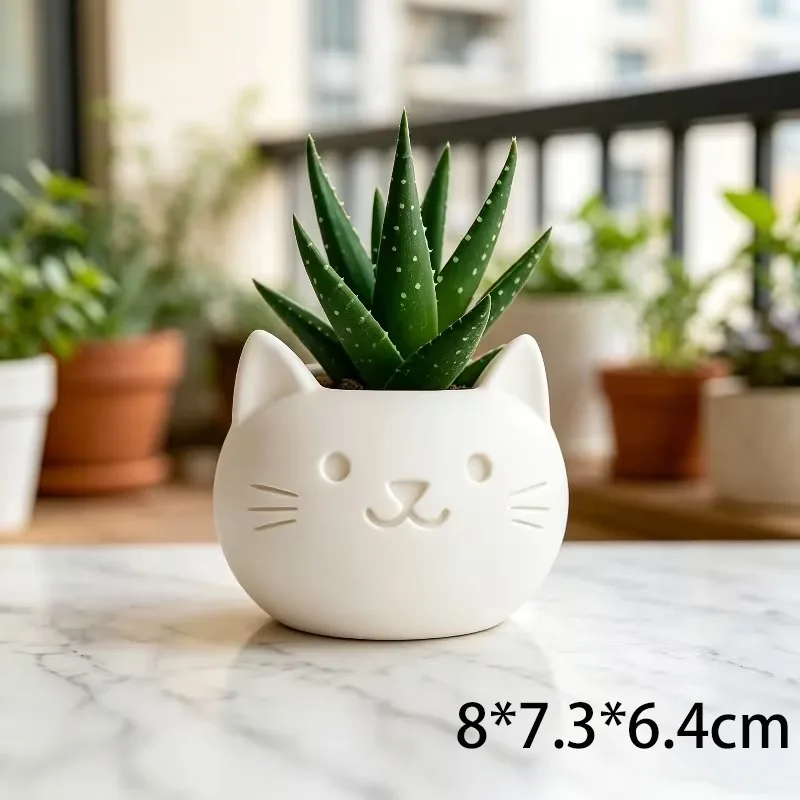 Cute Cat Face 3D Printed Succulent Planter Pot Mini Cartoon Kitten Cactus Flower Pot Small Plant Container Windowsill Decor