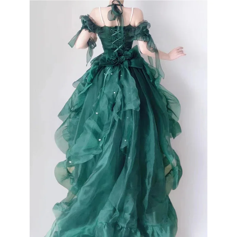 

Green flower wedding dress lolita Dress op dress Lolita Heavy train fluffy Princess dress