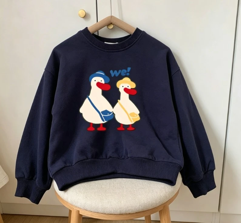 Toddler Crewneck Sweatshirt Two Prints Ducks Baby  Boys Girls Long Sleeve Round Neck Pullover Children Popular Autumn Sportwear