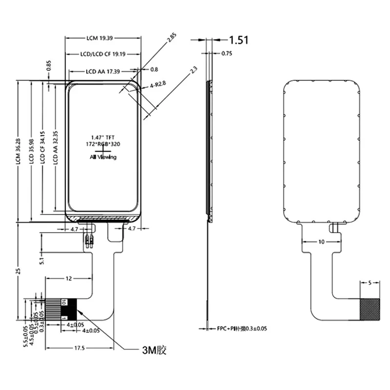 Modulo display LCD TFT ST7789 da 1,47 pollici, schermo a colori SPI ad angolo tondo 172x320 con connettore plug-in a 10 pin Modulo LCD piccolo