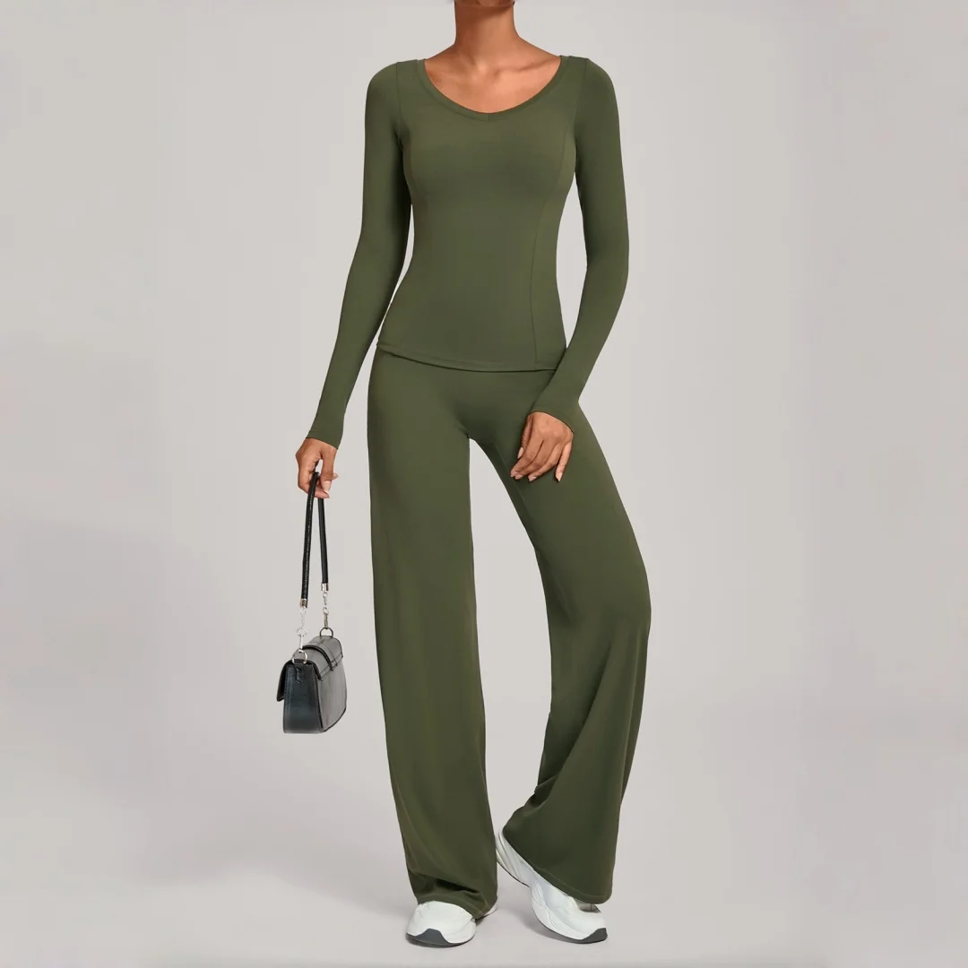 

Женский обтягивающий комплект для йоги с высокой талией, спортивный костюм для фитнеса, прямые брюки с длинными рукавами, одежда для бега, тренировок, спортивная одежда для спортзала