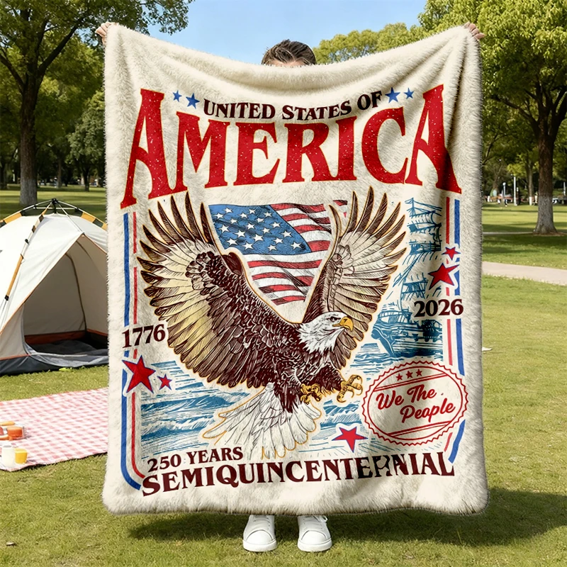 America 250th Anniversary  Flannel Blanket, We The People Patriotic Eagle American Flag Flannel Throw
