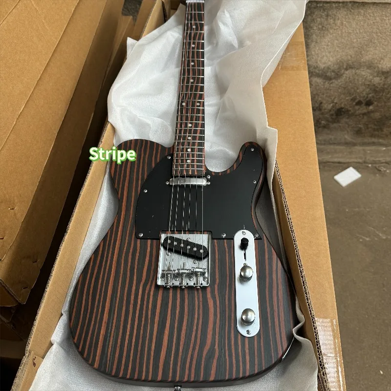 Striped TELS S Pickups  Electric Guitar 39 Inch Brown Black Irregular Striped Fingerboard 22 Tone Black Pickguard Blues Jazz