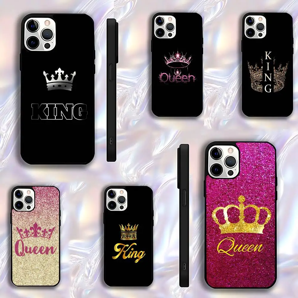 

KING Queen Crown Phone Case For iPhone 17,16,15,14,13,12,11,Pro,Max,Plus,E,Air,Mini Protective Black Cover
