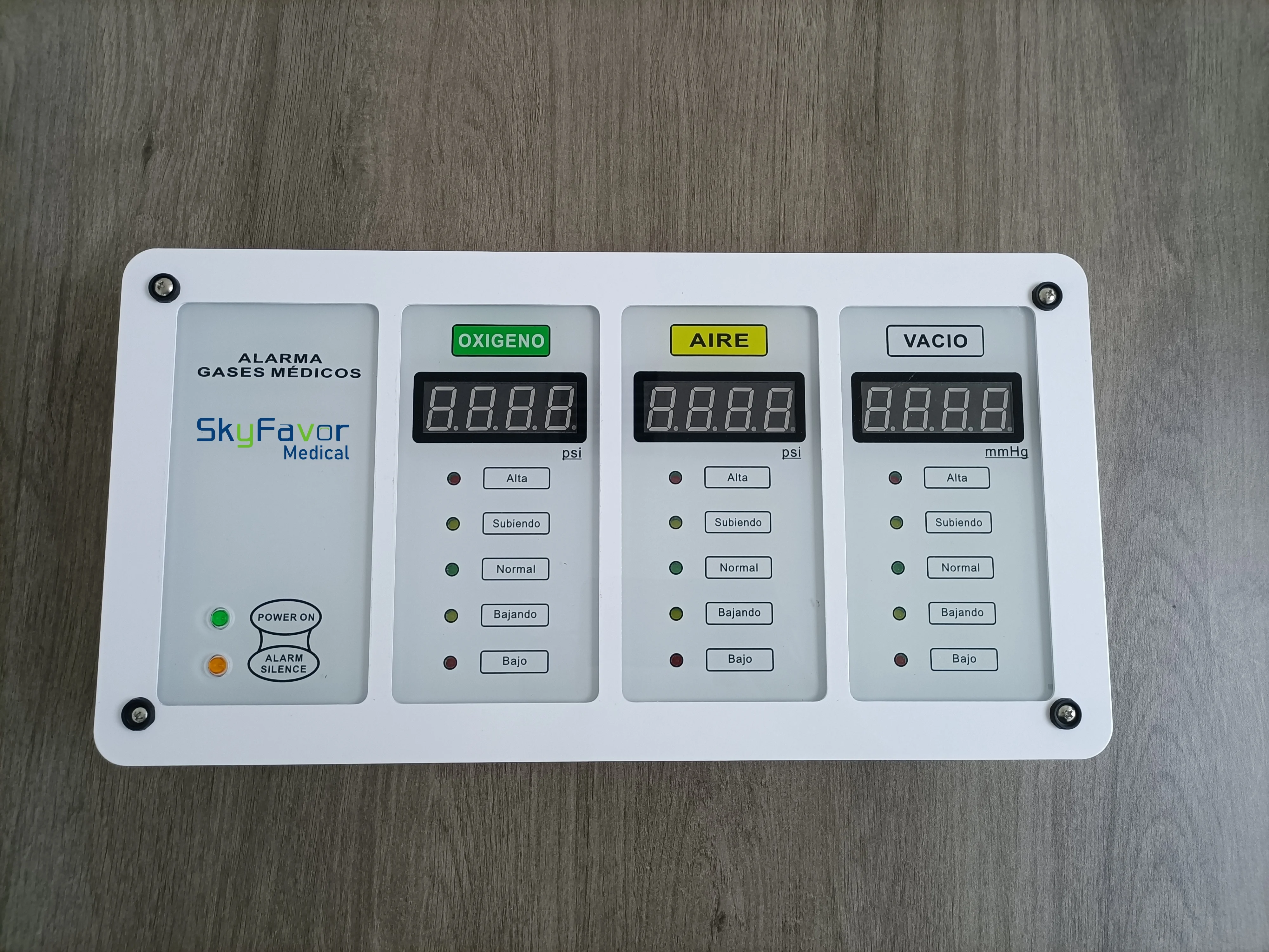 Gas pressures and vacuum levels  3 gas Medical gas area alarm Area Alarm Panel