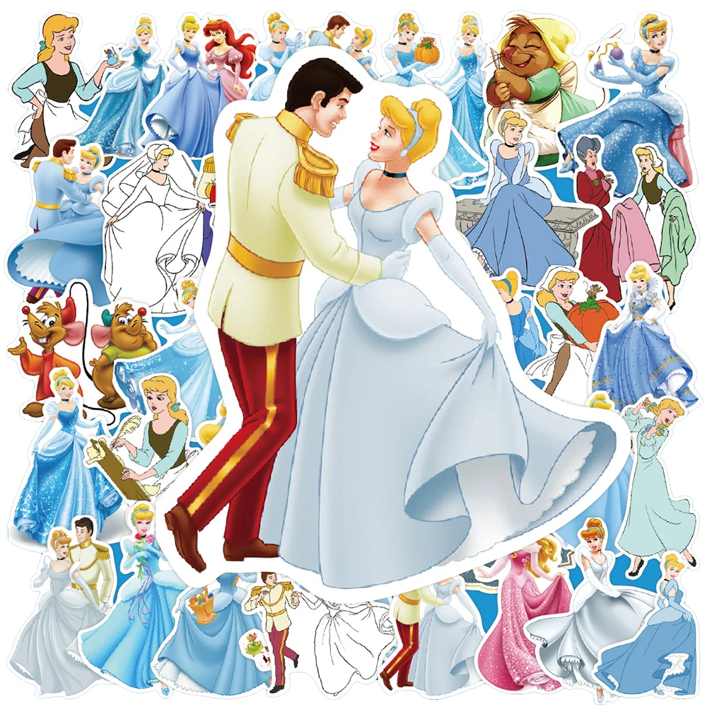 10/30/50PCS Disney Cinderella Anime Princess Cartoon Sticker DIY Laptop Luggage Skateboard Graffiti Decals Fun for Kid Toy