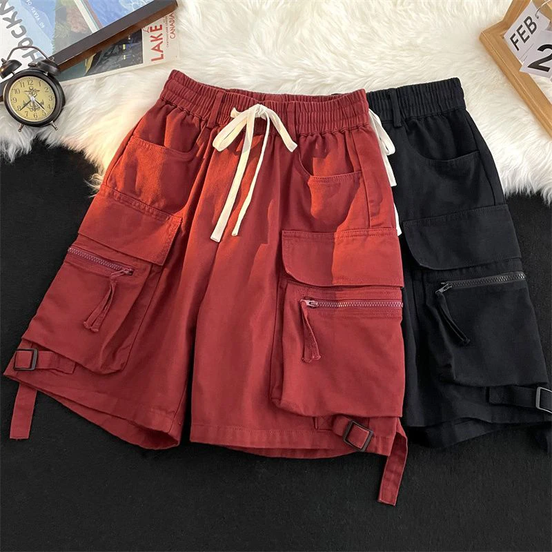 

Streetwear Women Cargo Shorts American Casual Large Pockets BF Wide Leg Pants Harajuku All Match Female Sweatpants New