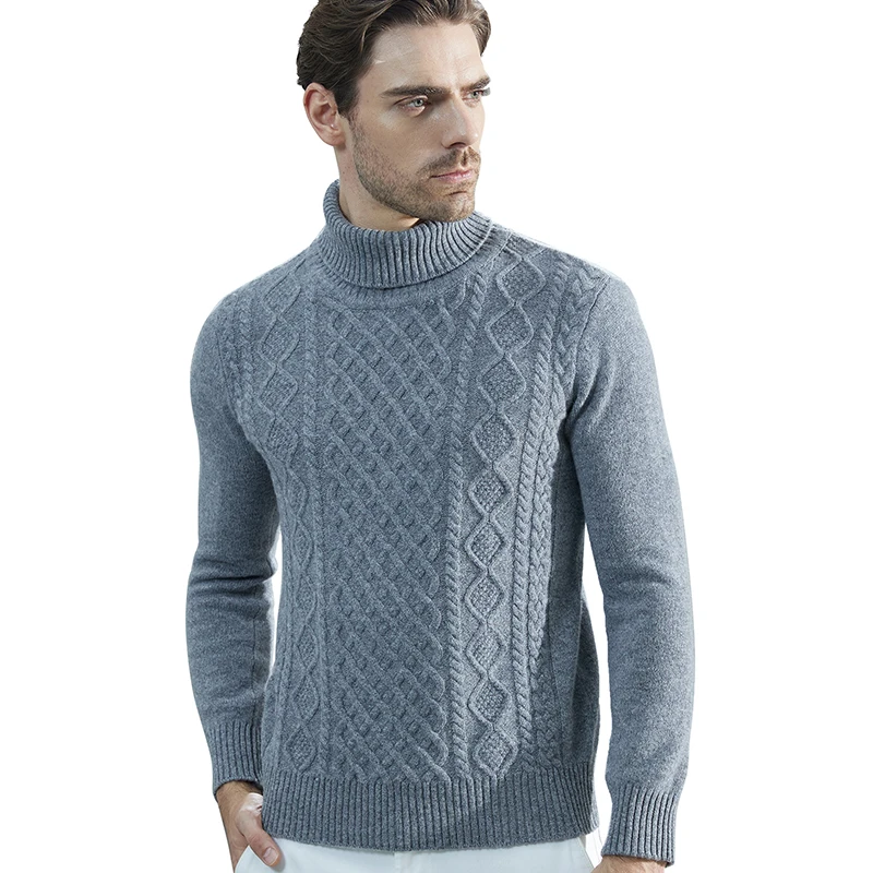 Fashion TurtleNeck Men\'s Knitted Sweaters Cashmere Sweater 100% Merino Wool Thick Knit Pullover Winter Fall Male Jumper Clothing