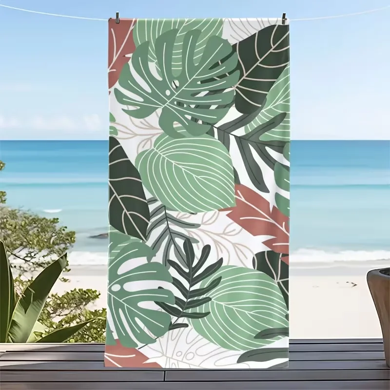 Retro House Plant Print Beach Towel Green Botanical Gallery Pattern Quick Dry Sand-Free Absorbent Soft Towel for Summer Swimming