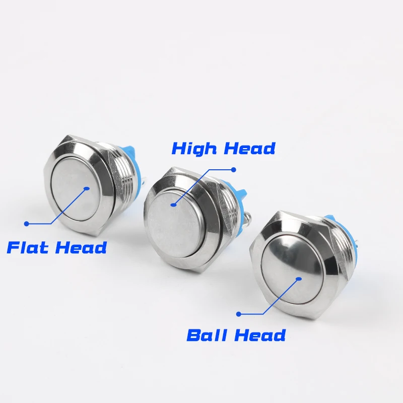22mm Metal Push Button Switch, Screw Foot Welding Foot, 2 Pin, High Head / Flat Head /Ball Head, Momentary  Push Button Switch