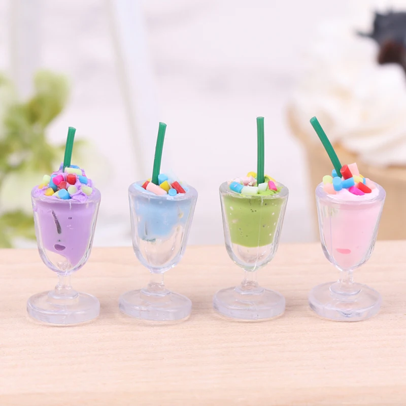 

4Pcs 1:12 Dollhouse Miniature Ice Cream Cup Candy Juice Cup Model Kitchen Living Scene Decor Play House Toy